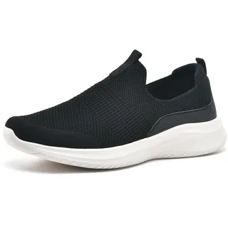 TIOSEBON Damen Walking Tennisschuhe Strick Leichtgewicht Slip-On Atmungsaktives Mesh Bequeme Weiche Mode Sneaker Schwarz EU 37 - 37 EU