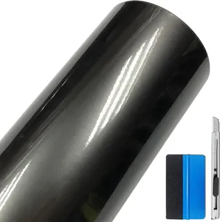 NewL Candy Hochglanz Metallic Auto-Vinylfolie Grau 30cm x 150cm | Candy-toned glänzende metallische Oberfläche, Werkzeug inkl., rückstandsfrei entfernbar, ideal für Fahrzeug Innen & Außen