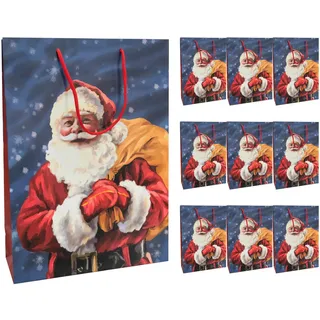 Idena 30366-10 - Geschenktüten Santa, 10 Stück, 18 x 23 x 8 cm, Papiertüten, Geschenktaschen, Weihnachtstüten