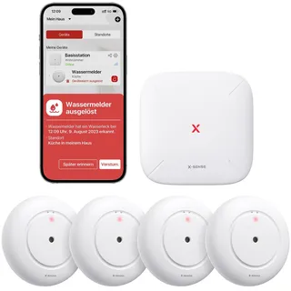 X-Sense Smart Wassermelder, WLAN Wassersensor, kompakter Überschwemmungssensor mit Einstellbarer Lautstärke von bis zu 110 dB sowie 500 m Reichweite, für Küchen, Keller und Badezimmer, SWS55