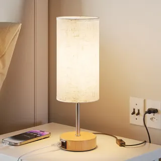 upxnbor Nachttischlampe mit Ladefunktion über USB-A- und USB-C-Anschlüsse, Nachttischlampe Touch Dimmbar mit 3 Stufen warmem Licht für Schlafzimmer und Wohnzimmer (E27 Glühbirne inklusive)