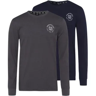 H.I.S. Langarmshirt in anthrazit-meliert, marine), | Gr.: XL