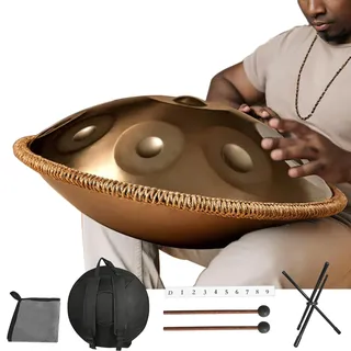 Handpan Instrument,9/10 Töne 22 Zoll Zungentrommel Stahltrommel in D-Moll Kurd 432/440 HZ mit weicher Tasche, Harmonic Percussion,Trommelständer für Sound Healing, Meditation (432hz, 9Töne)