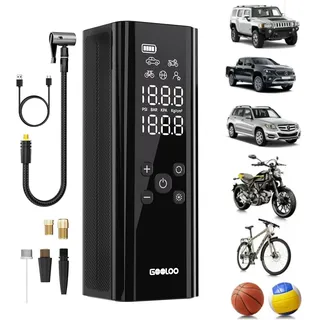 GT150 Elektrische Luftpumpe, 4X schneller Mini Kompressor 7500mAh Akku-Kompressor für Auto Wiederaufladbar Elektrische Fahrradpumpe mit Akku Fahrradpumpe, Luftpumpe Fahrrad für Motorrad Bälle