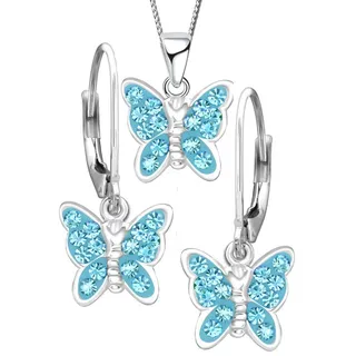 Limana Schmuckset Mädchen Kinder echt 925 Sterling Silber Ohrringe Kette Schmetterling, mit Zirkonia Steine blau