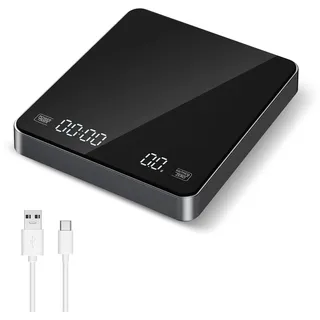 asxcaqcoffe Kaffeewaage mit Timer, 0.1g/3kg, automatischen und manuellen Zeitmessungsmodus, wiederaufladbar, Auto off für Barista