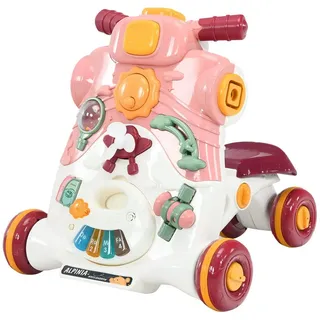 Costway Lauflernhilfe mit Rädern, Spielzugen, abnehmbares Sitzkissen, Baby Walker Gehfrei Baby für Jungen, Mädchen von 6-36 Monaten (Rosa)