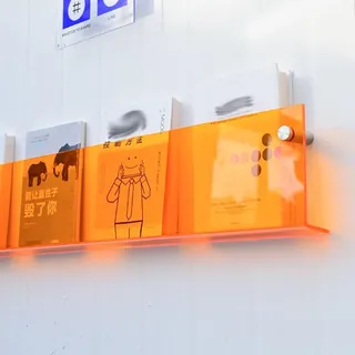 ZJFJMBD Magazin Rack Acryl Wandregal, Zeitschriftenhalter Broschürenhalter Wandmontage, Klar, Breite 60 80 100 120 cm, Blau Grün Orange