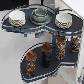 WABMJGW Küchenschrank Blind Corner Pull Out Storage,Swing Pull Out Cabinet Organiser,2 Tiers Swing Tray,Linkshändig offen oder rechts offen, Eckregal,Bright Silver White-Right