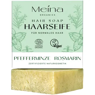 Meina Bio Haarseife für Haarwachstum mit Brennnessel, Rosmarin und Pfefferminze, Organic Zertifiziert, Vegan, Handgemacht, Plastikfrei, Ohne Palmöl, Wie ein festes Shampoo, 80g