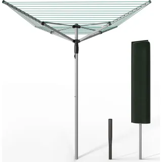 VOUNOT® Draußen Wäschespinne mit 45m Wäscheleine inkl. Bodenhülse und Schutzhülle, Silber-Grün - Silber/Grau/Schwarz