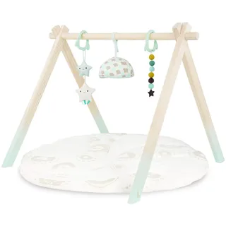 B. toys Sternenhimmel – Babyspielbogen aus Holz mit 3 Spielzeugen | Babyspielbogen mit gesteppter Baumwollmatte, 3 abnehmbaren Sensorikspielzeugen und Naturholzgestell, ab Geburt, Klassisch