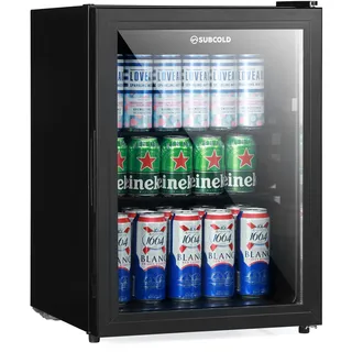 Subcold Cave60-G Getränkekühlschrank Glastür 52L, 50 Dosen, 3-15°C, Schwarz | Kleiner Mini Kühlschrank mit Glastür ohne Gefrierfach, Bierkühlschrank, Tischkühlschrank, leise 39dB, LED, Büro & Hausbar