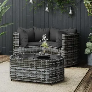The Living Store 4-tlg. Garten-Lounge-Set mit Kissen Grau Poly Rattan - Grau