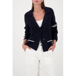 Monari Strickjacke MONARI, Damen, Gr. 44, marine, Strick, Obermaterial: 50% Baumwolle, 50% Polyacryl, unifarben, regular fit normal, V-Ausschnitt, Bündchen, Strickjacken Strickjacke, Reverskragen, Regular Fit, verdeckter Druckknopfverschluss