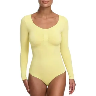 cfab by creamy fabrics Miederbody Bodysuit Sculpting Shapewear Longsleeve mit Slip-Baby Yellow-5XL (1-tlg) Figurformend gelb 5XL
