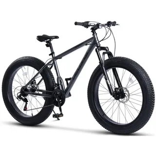 VELORS Fatbike 26 Zoll Mountainbike 4,0 Fatbike MTB für Herren Damen, Jungen 21 Gang Shimano Tourney Schaltwerk mechanische Scheibenbremse Fat Bike - Grau