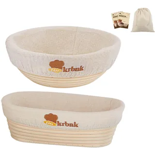 Gärkörbchen Set inkl. 9'' Round Gärkorb & 10'' Oval gärkorb Zum Brotbacken Set, Brotkorb Mit Waschbarem Leineneinsatz, Das perfekte Brot backen Zubehör Gärkorb für Professionelle und Häusliche Bäcker