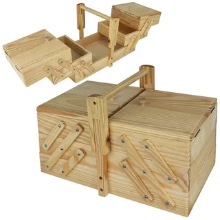 Excellent NEU Nähbox Nähkiste mit 5 Fächern Nähkästchen Kiefernholz 30 x 18,5 cm