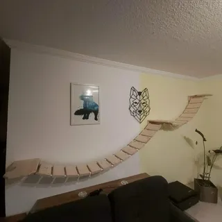 Medikratz Komplettes Set Katzenhängebrücke; Große Katzenkletterwand mit Wandplattformen, auch für große Katzen geeignet (50cm + 100cm, Natur)