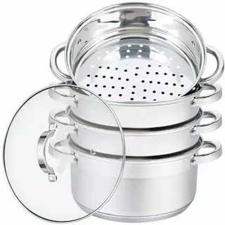 Luckyberg Mantowarka/Dampfkocher 5,0L | Dampfkochtopf 3, 4 oder 5 Teilen | Kochgeschirr mit Glasdeckel auf Edelstahl, Dampfgarer, Biodampfkocher (5 Teil)