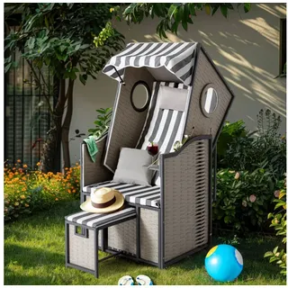 Wohnando Strandkorb Single Strandkorb "Kapitän", 80x73x158cm (BxTxH), (1-tlg), im Martimen Design mit Bullauge braun