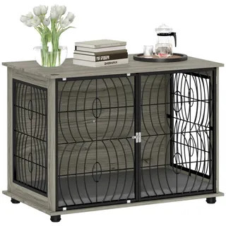 PawHut Hundekäfig für Zuhause, Hundehütte, Indoor Haustierkäfig mit Kissen, Grau
