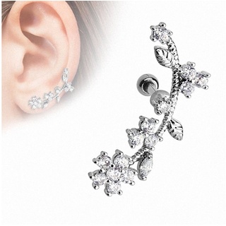 Taffstyle Piercing-Set Tragus Helix Cartilage Kristall Blumen Kugel, Ohr Knorpel Piercing 316 L Chirurgenstahl Stecker mit Kristall Blumen silberfarben Links