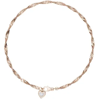 FIRETTI Fußkette mit Anhänger Schmuck Geschenk Silber 925 Körperschmuck Herz+LIEBE Singapurkette, mit Zirkonia (synth) goldfarben