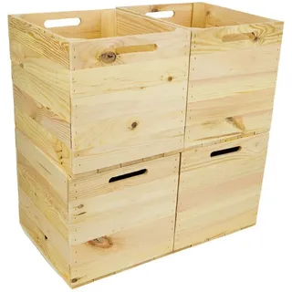 Kistenkolli Altes Land 4 Stück Weinkiste Natur passend für Ikea Kallax und Expeditregale Holzkiste Regalkiste Obstkiste