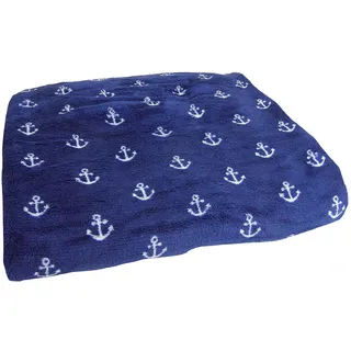 osters muschel-sammler-shop Maritime Bequeme Wohn und Kuschel-Decke ┼ Ankermotiv ┼ Weiss mit blau oder blau mit Weiss ┼ Komfortgröße 150x200cm (blau mit weissen Ankern)
