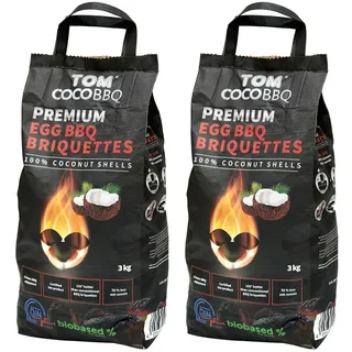 TOM Cococha KS1964 TOM COCO Grill-Kokoskohle Briketts, Eiform, 2 x 3 kg (6 kg)