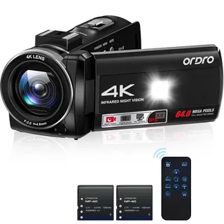 ORDRO Z36 4K/30fps Camcorder, 64MP Vlogging Camera with 18X Digital Zoom, LED Fill Light, 3.0 Inch Screen, IR Night Vision, Vlogging Camera for YouTube