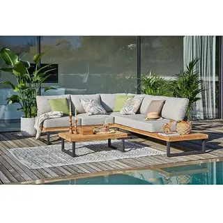 Sunfun Zoe Loungemöbel-Set  (3 -tlg., Teak/Stahl, Hellgrau)