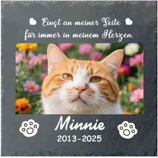 Umitive Individueller Grabstein für Katzen - Personalisierte Gedenktafel mit Foto, Name & Gravur - Tiergrabstein für Tierfriedhof - Wetterfeste Erinnerung an verstorbene Haustiere (Style A)