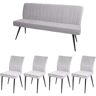 Mendler Esszimmer-Set HWC-K16, 4er-Set Stuhl+Sitzbank Esszimmergruppe Sitzgruppe Esszimmergarnitur, Samt Metall ~ hellgrau