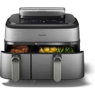 Philips 5000 Series Steam Airfryer Dual Basket NA555/00 Silber/Edelstahl