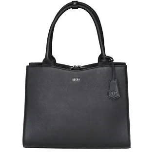 Socha Laptoptasche Damen/Businesstasche Frauen/Designertasche mit Tragegurt - Elegant - Leder - Diamond Edition - 14 Zoll Schwarz - M