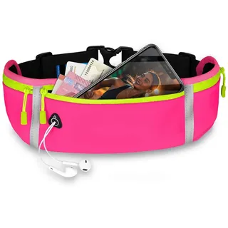 OneFlow Active Pro Laufgürtel für iPhone 17 Pro Max/18 Pro Max Lauftasche mit 3 Fächern, Atmungsaktiv, Sport Handytasche zum Joggen, Handy Bauchtasche Wasserdicht, Running Belt, Hot Pink