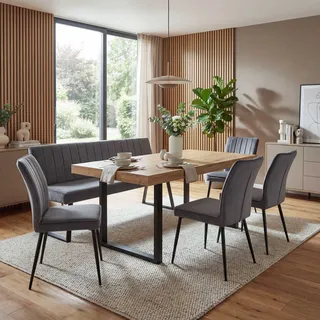 Mendler Esszimmer-Set HWC-K16, 4er-Set Stuhl+Sitzbank Esszimmergruppe Sitzgruppe, Samt Metall