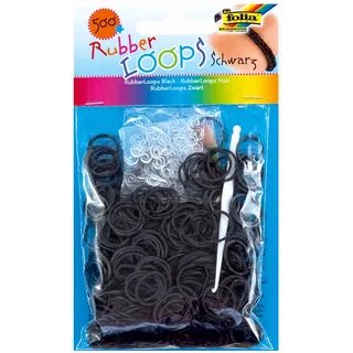 folia 331590 - Rubber Loops, inklusive 25 S - Clips und 1 Häkelnadel, 500 Gummibänder, schwarz