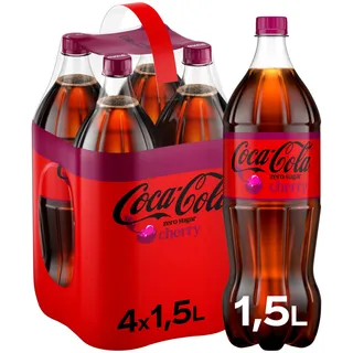 Coca-Cola Zero Sugar Cherry - fruchtiges Erfrischungsgetränk mit Kirsch-Geschmack - ohne Zucker und ohne Kalorien - koffeinhaltiger Softdrink in Einweg Flaschen (4 x 1500 ml)