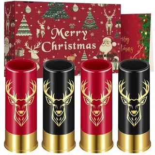 luxuskollektion Schnapsgläser Hirschkopf Plastik 4 Schwarz Rot Weihnachtskiste