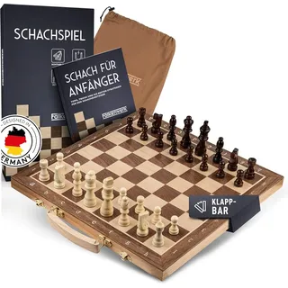falkenwerk Magnetisches Schachspiel Holz [38x38 cm] - Handgefertigtes Schachbrett aus Echtholz - Hochwertiges Schach Brett inkl. Anleitung & Tipps - Klappbares Chess Board mit Tragegriff