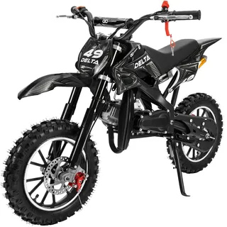 Actionbikes Motors Jugend Mini Crossbike Delta 49ccm | 2 Takt - Bis zu 40 km/h - Motorcrossbike - Pocketbike - Cross Dirt Bike - Motorrad (Schwarz) - Schwarz