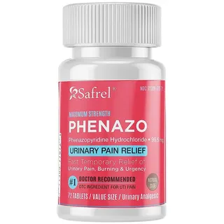 Safrel Linderung von Harnschmerzen | UTI-Linderung | schnell wirkend, Blasenbeschwerden und Schmerzlinderung, Phenazopyridinhydrochlorid 99,5 mg (72 Stück)