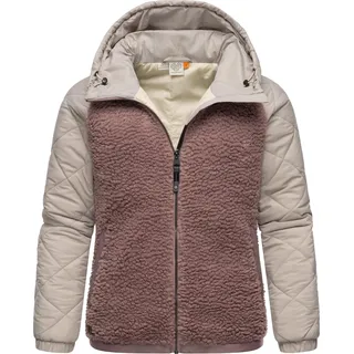 Ragwear warme Damen Übergangsjacke Hybrid-Plüschjacke kurz mit gesteppten Ärmeln und Kapuze Leeloo Mauve Blocked Gr. XL - XL