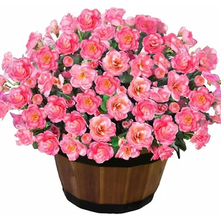 6 Stück 15,3 Zoll/38 cm Künstliche Outdoor-Pflanzen für Frühling und Sommer Dekoration, Kunstseide Kamelie Realistisch für Blumentopf Außen Vordertür Veranda Terrasse Balkon (Rosa)
