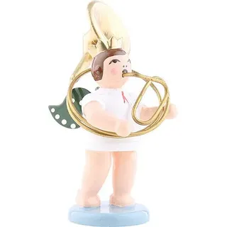 KDE Ellmann Engel mit Krone und Sousaphon - 6,5 cm - grüne Flügel - Weihnachtsengel Erzgebirge
