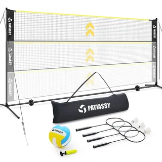 Patiassy 17ft Volleyballnetz Mit Stangen, Badminton Netz Set Mit 4 Badmintonschlägern 3 Gänsefederbälle 1 Volleyball Für Outdoor Höhenverstellbar
